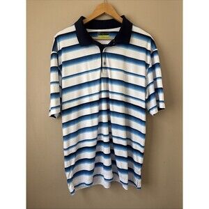 PGA Tour Pro Series Men’s Polo Shirt Size XL Blue White Striped Golf Short Sleev